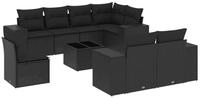 vidaXL Gartenlounge-Set 9-tlg. Garten-Sofagarnitur mit Kissen Schwarz Poly Rattan,