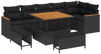 vidaXL Loungesofa Gartensofa-set mit Kissen 9 pcs Schwarz Poly Rattan, 9 Teile