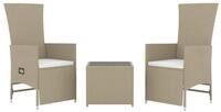 vidaXL Gartenlounge-Set 3-tlg. Garten-Lounge-Set Beige Poly Rattan & Stahl,...