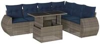 vidaXL Gartenlounge-Set 7-teiliges Gartensofa-Set mit Kissen, grau, Polyrattan,