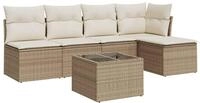 vidaXL Gartenlounge-Set 6-tlg. Garten-Sofagarnitur mit Kissen Beige Poly Rattan,