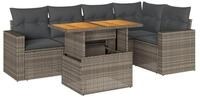 vidaXL Gartenlounge-Set 6-tlg. Garten-Sofagarnitur mit Kissen Grau Poly Rattan,