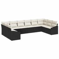 vidaXL Gartenlounge-Set Gartensofa-set 10 pcs Schwarz und Creme Poly-Rattan,...
