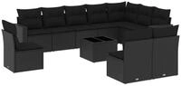 vidaXL Gartenlounge-Set 11-tlg. Garten-Sofagarnitur mit Kissen Schwarz Poly...