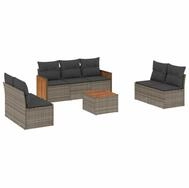 vidaXL Gartenlounge-Set 8-tlg. Garten-Sofagarnitur mit Kissen Grau Poly Rattan,