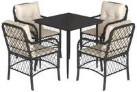 vidaXL Garten-Essgruppe 5-tlg. Garten-Essgruppe mit Kissen Schwarz Poly Rattan,