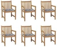 vidaXL Gartenstuhl Gartenst&uuml;hle 6 Stk. Graue Karomuster-Kissen Massivholz (6...