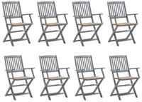 vidaXL Gartenstuhl Klappbare Gartenst&uuml;hle 8 Stk. mit Kissen Massivholz (8 St)