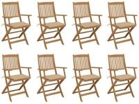 vidaXL Gartenstuhl, Klappbare Gartenst&uuml;hle mit Kissen 8 Stk. Massivholz Akazie