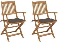 vidaXL Gartenstuhl Klappbare Gartenst&uuml;hle 2 Stk. mit Kissen Massivholz (2 St)