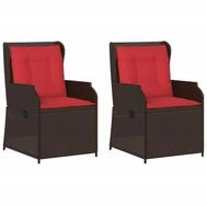 vidaXL Loungesofa Liege-Gartenst&uuml;hle 2 St&uuml;ck mit Kissen Braun Polyrattan, 2...