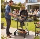 Outsunny Holzkohlegrill mit Seitentischen, Deckel, Thermometer, R&auml;der, BBQ...