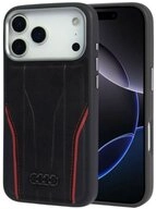 Audi Handyh&uuml;lle iPhone 17 Pro Echtleder R8 MagSafe schwarz rot Logo Metall 6,3...