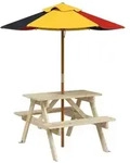 vidaXL Gartentisch Picknicktisch f&uuml;r 4 Kinder mit Sonnenschirm Massivholz Tanne