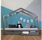 Homestyle4u Kinderbett 90x200 Kinderbett Kinderhaus Holzbett Holz mit Dach...