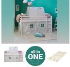 Homestyle4u Hochbett 90x200 Wei&szlig; mit Vorhang Sterne Grau f&uuml;r 1 Kind Kiefer...