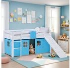 Homestyle4u Hochbett mit Rutsche 90x200 Kinderbett Jungen Kiefer Wei&szlig; Blau...