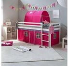 Homestyle4u Hochbett 90x200 cm Kinderbett Wei&szlig; mit Vorhang Pink (Set, mit...