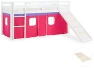 Homestyle4u Hochbett 90x200 cm Kinderbett Wei&szlig; mit Vorhang Pink (Set, mit...