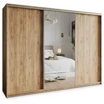 Masseno Schwebet&uuml;renschrank TAVI 270 cm Kleiderschrank mit Spiegel 3 T&uuml;ren Eiche