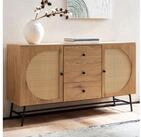 FINEBUY Sideboard FB103436 in Eiche Dekor 140 cm Kommode mit 2 T&uuml;ren & 3 Schubladen