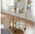 FINEBUY Servierwagen Gold Beistelltisch auf Rollen Glas Speisewagen Teewagen...