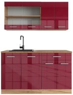 Vicco K&uuml;chenzeile R-Line, Rot Hochglanz/Goldkraft Eiche/Goldkraft Eiche, 140...