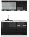Vicco K&uuml;chenzeile R-Line, Schwarz Hochglanz/Wei&szlig;, 140 cm, AP Marmor