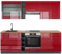 Vicco K&uuml;chenzeile Fame-Line, Bordeaux Hochglanz/Anthrazit, 235 cm, AP Eiche