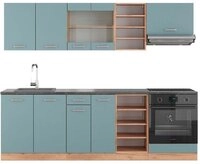 Vicco K&uuml;chenzeile R-Line, Blau-Grau/Goldkraft Eiche, 240 cm, AP Anthrazit