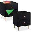 relaxdays Nachttisch mit 2 Schublade, 2er Pack
