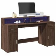 vidaXL Schreibtisch, LED-Schreibtisch Braun Eichen-Optik 160x55x91 Holzwerkstoff