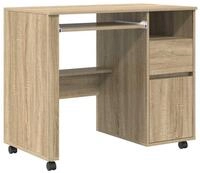 vidaXL Schreibtisch Tisch mit R&auml;dern Sonoma-Eiche 91 x 50 x 77 cm Holzwerkstoff