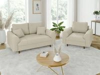 S-Style M&ouml;bel Polstergarnitur 2+1 Zara mit Braun Holzf&uuml;&szlig;en im...