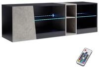 Mondeer Lowboard LED TV-Schrank, Breite 140cm mit 5 offenen F&auml;chern und 1 T&uuml;r,