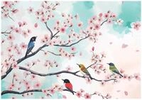 Wallarena Fototapete V&ouml;gel Sakura Rosa Vlies Tapete Wohnzimmer Schlafzimmer