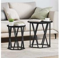 vidaXL Couchtisch, Couchtisch 2 pcs Schwarz Eichen-Optik Ingenieure Holz und Stahl
