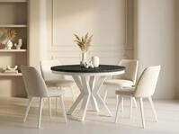 WFL GROUP Esstisch Clara White im Loft-Stil rund ausziehbar mit wei&szlig;en...