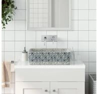 vidaXL Waschbecken, Aufsatzwaschbecken Grau Blau Rechteckig 46x35,5x13cm Keramik