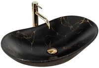 wohnwerk.idee Aufsatzwaschbecken Waschbecken Marmor Optik Schwarz 60,5x36cm...