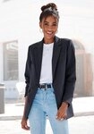 LASCANA Longblazer mit Knopfverschluss und Pattentaschen, Nadelstreifenmuster langer