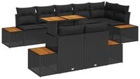 vidaXL Gartenlounge-Set Garten-Sofa-Set mit Speicher 9 pcs Schwarz Poly Rattan,
