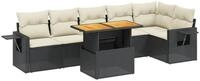 vidaXL Gartenlounge-Set 7-tlg. Garten-Sofagarnitur mit Kissen Schwarz Poly Rattan,