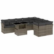 vidaXL Gartenlounge-Set 10-tlg. Garten-Sofagarnitur mit Kissen Grau Poly Rattan