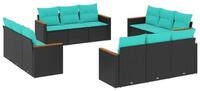 vidaXL Gartenlounge-Set 12-teiliges Gartensofa-Set mit Kissen, schwarzes Polyrattan,