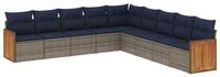 vidaXL Gartenlounge-Set 9-teiliges Gartensofa-Set mit Kissen, grau, Polyrattan,