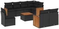vidaXL Gartenlounge-Set 9-tlg. Garten-Sofagarnitur mit Kissen Schwarz Poly...