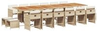 vidaXL Garten-Essgruppe 17-tlg. Garten-Essgruppe mit Kissen Beige Poly Rattan,
