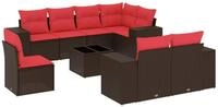 vidaXL Gartenlounge-Set 9-teiliges Gartensofa-Set mit Kissen, braun, Polyrattan,