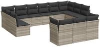 vidaXL Gartenlounge-Set 13-tlg. Garten-Sofagarnitur mit Kissen Hellgrau Poly Rattan,